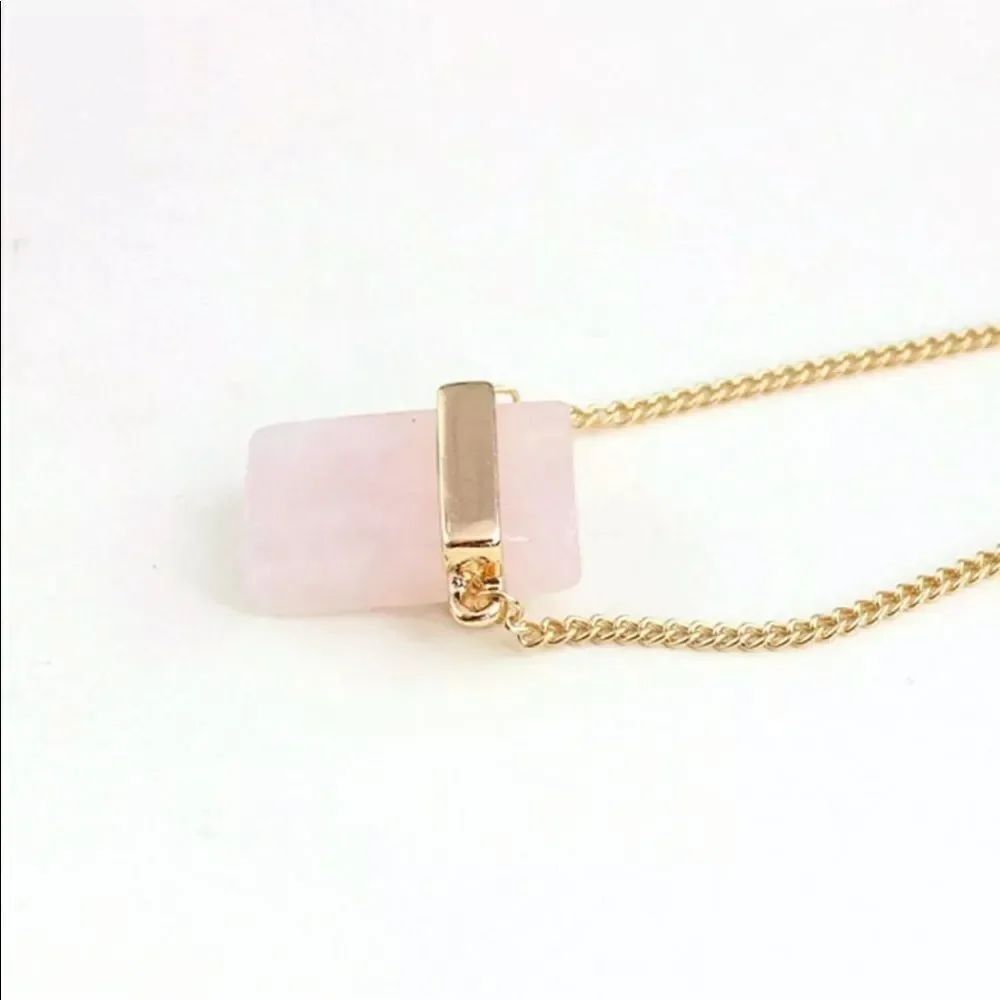 The Rose Quartz Gold Plated Long Chain With Rose Quartz pendant